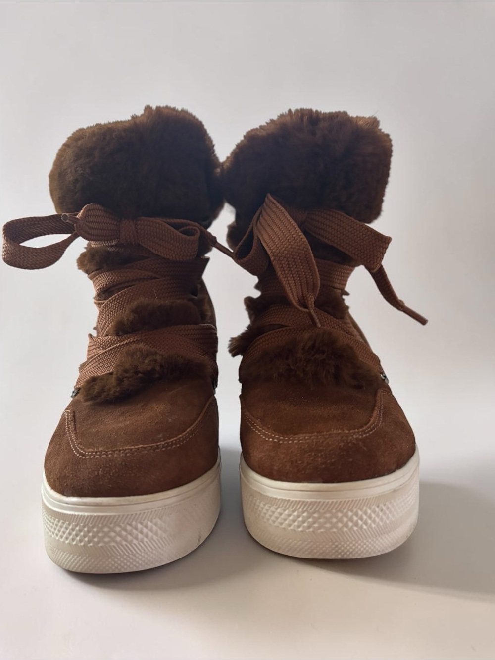 Steve Madden Wharton Leather Suede Faux Fur Wedge Boots Est Size 9.5 - Picture 11 of 14